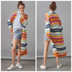 Anthropologie Multi Color Stripe Chunky Duster Sweater